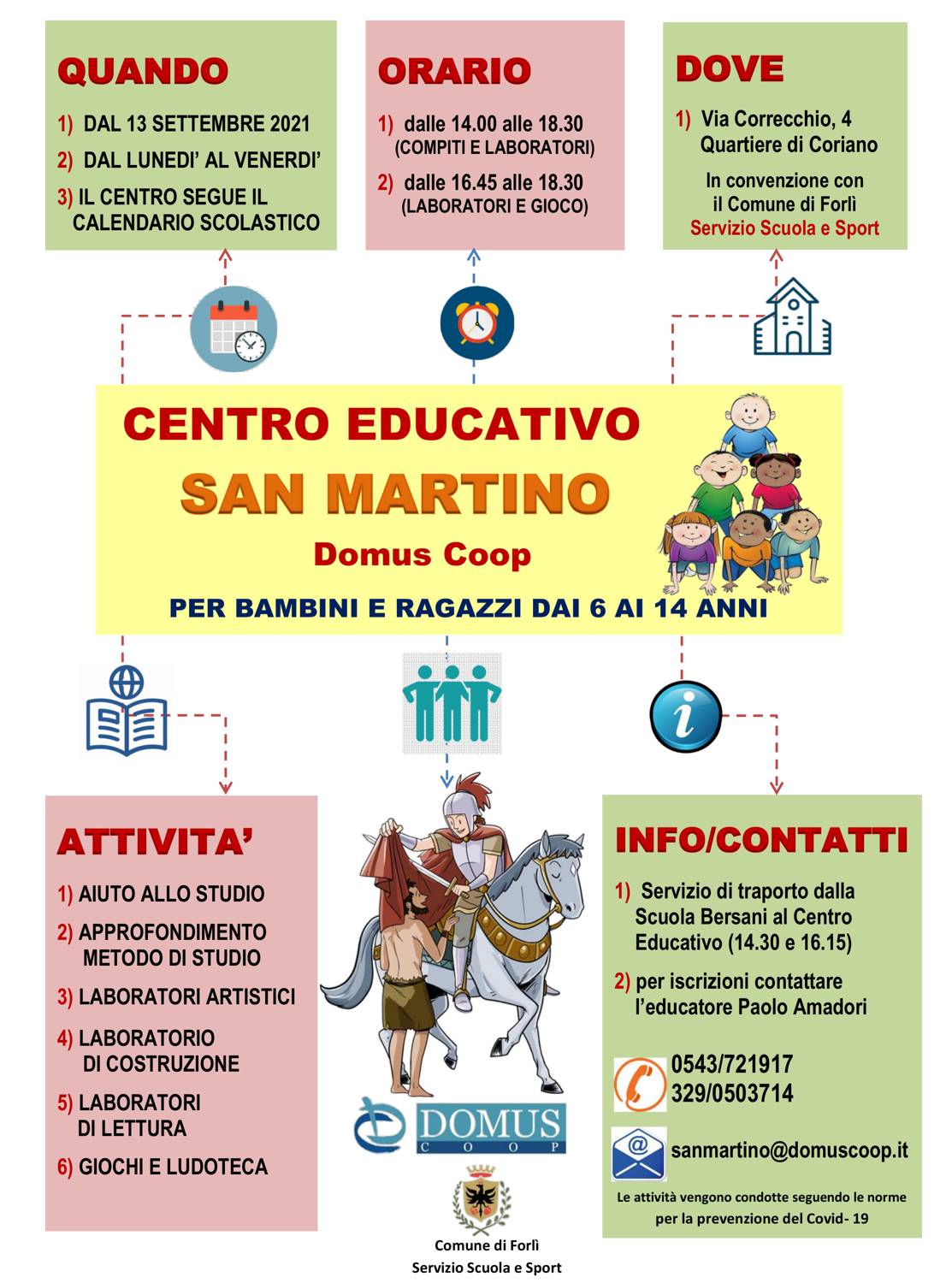 Il 13 settembre riparte il centro educativo San Martino