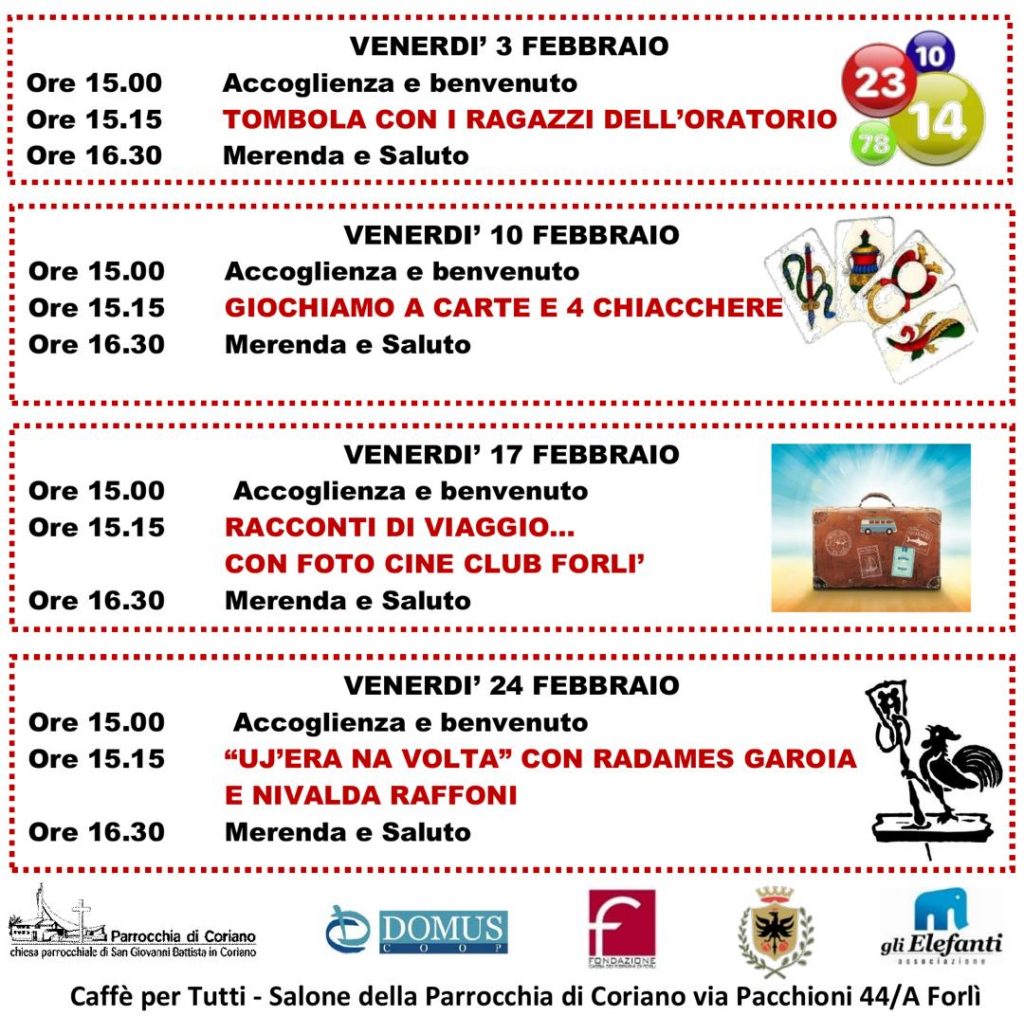 calendario attività per gli anziani di Forlì, febbraio 2023